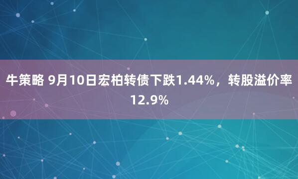 牛策略 9月10日宏柏转债下跌1.44%，转股溢价率12.9%